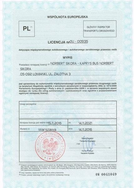 Wypis z licencji transportowej